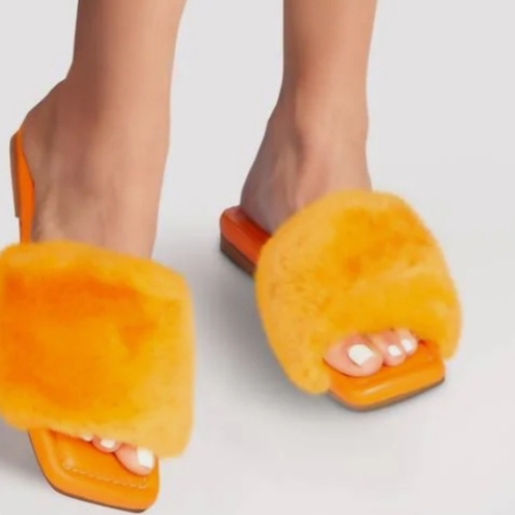 💥 Beautiisoles Sofie Cozy Slide Red Shearling Leather Shoes - Picture 3 of 13